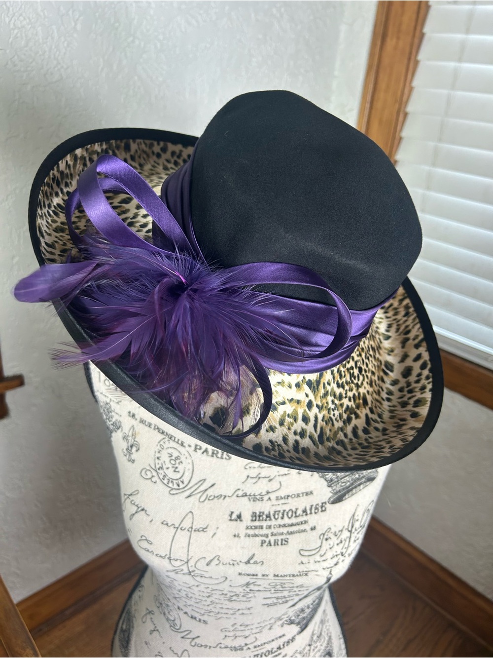 Fine Millinery Collection By August Accessories Leopard Print Purple Formal Hat